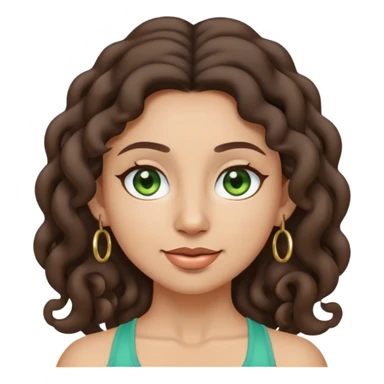 yoga emoji girl with long dark brown curly and greenish brown eyes and medium light skin color. she is also wearing small hoop earrings sticker