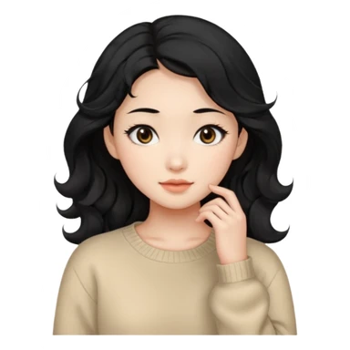 Beautiful girl,Black hair, wavy long hair,Black eyes,Chinese, beige sweater  sticker