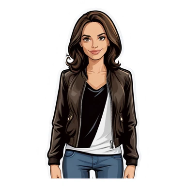 Jolie brune blouson de cuir noir sticker