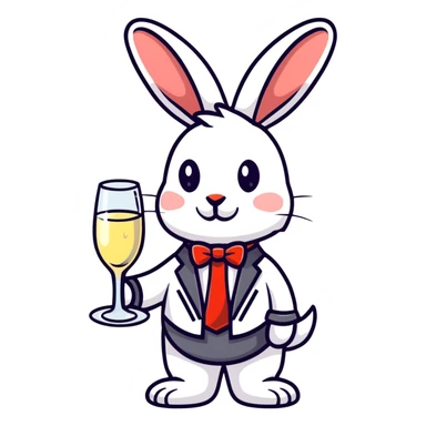 fancy rabbit in evening attire with champagne glass celebrating sticker