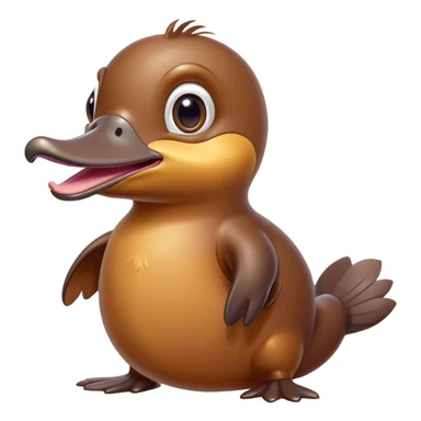 Cinematic Comical Platypus Portrait Emoji, Head tilted dramatically with an exaggeratedly amused expression, featuring a striking, glossy brown fur with a whimsically flat duckbill and wide, expressive eyes full of playful disbelief, Simplified yet hilariously expressive features, highly detailed, glowing with a slightly sassy glow, high shine, dramatic yet playful, stylized with an air of cheeky aquatic mischief, bright and endearing, soft glowing outline, capturing the essence of a spirited and over‐the‐top platypus, so meme‐worthy it feels like it could quack its way into internet fame instantly! sticker