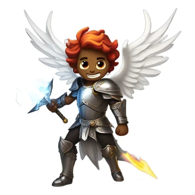 angel vs demon in a lively fight mid flight with swords and armor and lightning sticker