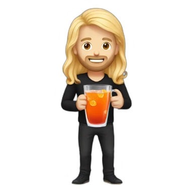 Guy with long blond hair and short beard wearing black shirt drinking aperol spritz sticker