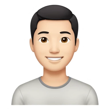 Asian man with short black hair, friendly smile, Josh Lim character sticker
