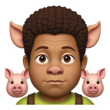 Half black boy, brown afro, shrek ears, pig nose sticker