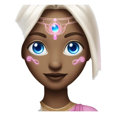 magical diva with thin pink andromedan skin long hair and blue eyes glowing third eye sticker