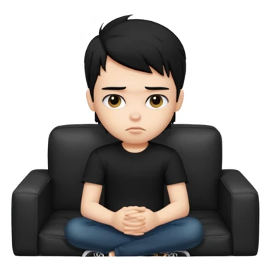 a pretty bratz boy with black hair and fat on a sofa looking sad sticker