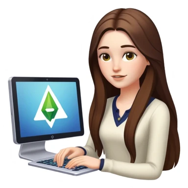 beautiful pale brunette girl with long hair playing the sims4 on her computer  sticker