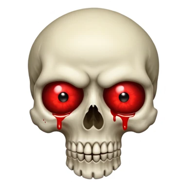 Bleeding skull with glowing red eyes and a chunk missing on top. With a transparent background sticker