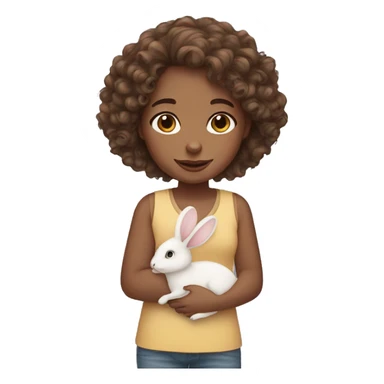 curly-brown hair girl with a bunny sticker