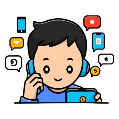 social media addiction with person staring at phone surrounded by notification symbols sticker
