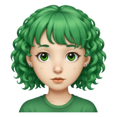 green curly  haired with hair bangs big head accessory big nose mid size ear young piercing  sticker