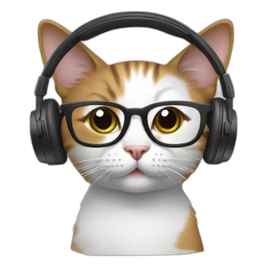 Cat with headphones, glasses and computer  sticker