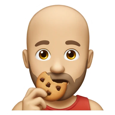 Bald bearded man licking a cookie sticker