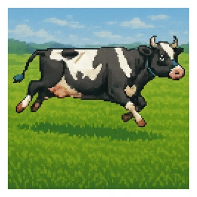 Make the image have a green grass field background in the style of pixel art sticker