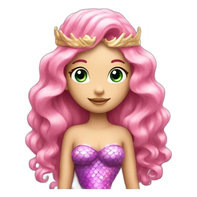 A mermaid with a pink long beautiful tail and long blonde hair with a crown sticker