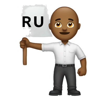 Man holding a sign saying “BRUH” sticker