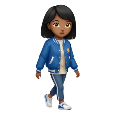 walk black long hair girl with varsity jacket sticker