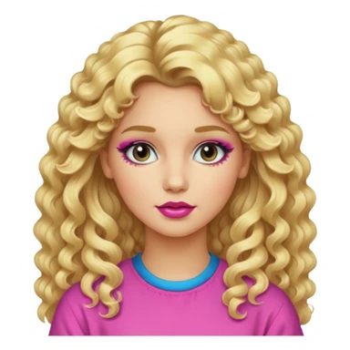 80s girl, long blonde permed hair, 80s clothing, 80s makeup  sticker