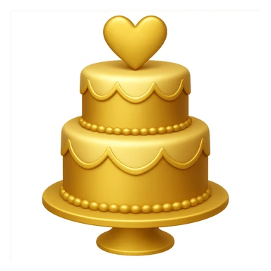 Add gold accents to the red wedding cake with two tiers and hearts. Keep the background transparent. The style is emoji style with concise and simple details. sticker