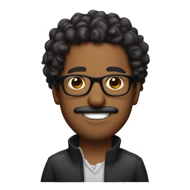 A brown skin man with curly black hair and long mustache with glassess sticker