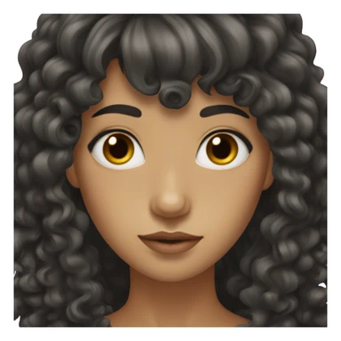 woman with long black curly hair and bangs and dark brown eyes sticker