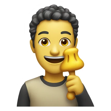 Smiling emoji holding a yellow bone in its mouth  sticker