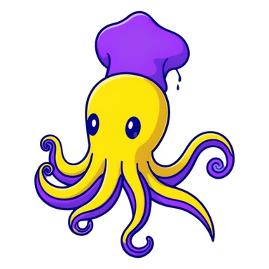 A purple squid with ink spray sticker