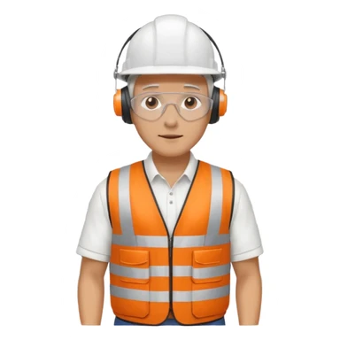 Guy with white head protection with ear noise canceller and orange vest With spanner. On his side carrying side panels for the white server racks sticker