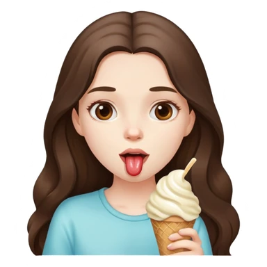 beautiful pale brunette girl with long hair eating an ice cream sticker