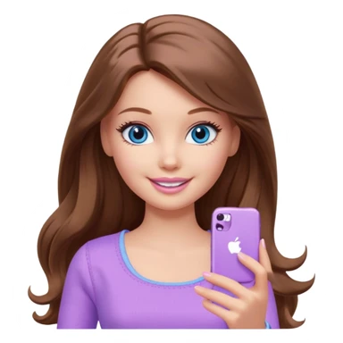 beautiful barbie girl with long brown hair, blue eyes and wearing light purple clothes playing games sticker
