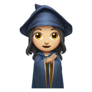 A female young wizard raises right hand，asian face sticker