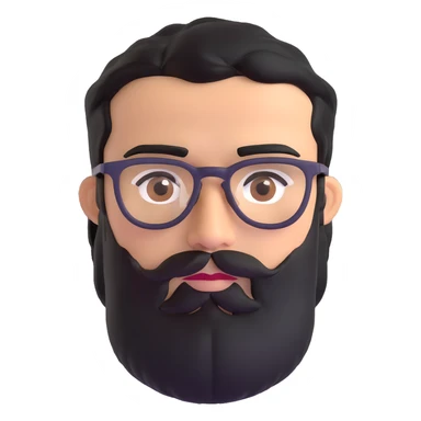 man with medium black beard, black hair, connected eyebrows, olive tan skin, brown eyes, and glasses sticker