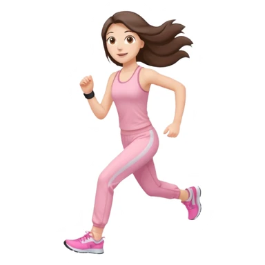 white happy brunette teen long hair with hazel eyes in light pink workout clothes jogging sticker