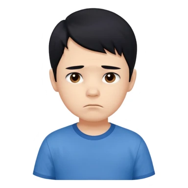 
5 year old boy, black hair, sad emoji sticker