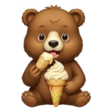 brown bear eating ice cream sticker