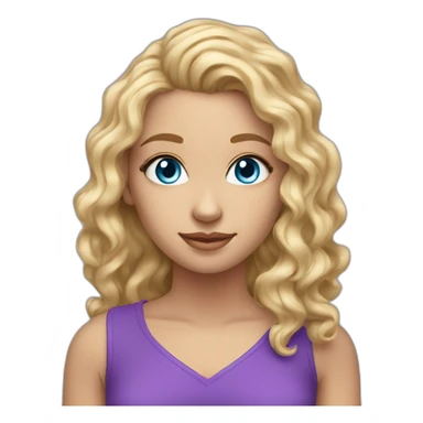 cute long curly blonde blue eyes caucasian woman purple top sticker