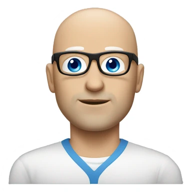 bald white man with blue eyes, stubble, glassses. black clothes sticker
