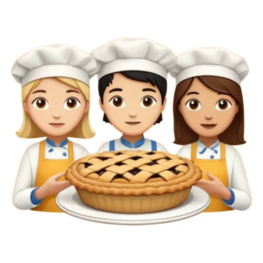 Baking community humanless avatar in vibrant style illustration. Pie, cookie, and muffin warm golden tones, simple shapes, flat design, high contrast. sticker