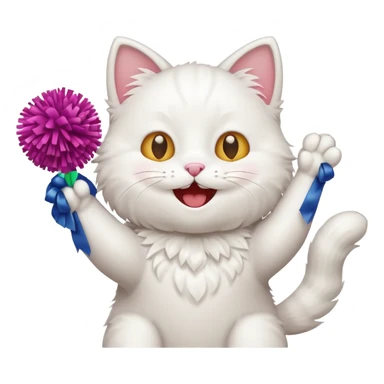 cheerleading white cat with pom pom sticker