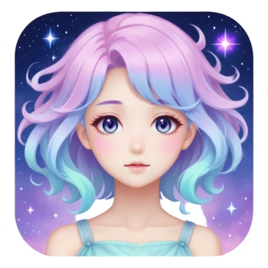 Beautiful gorgeous anime lady with beautiful nebula hair, fashion aesthetic, ethereal, fairycore, pastelcore  sticker