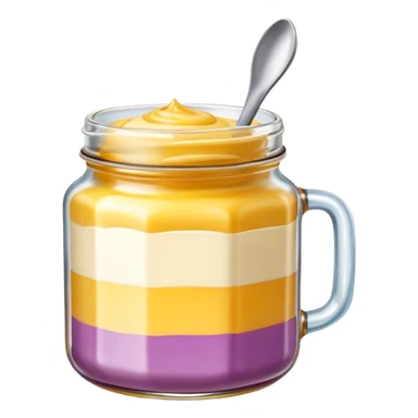 Una miniatura fotorrealista de una mantequilla corporal batida en un tarro de varios colores llamativos combinados de forma batida hasta arriba. Estilo: postre, arte, colores vibrantes. sticker