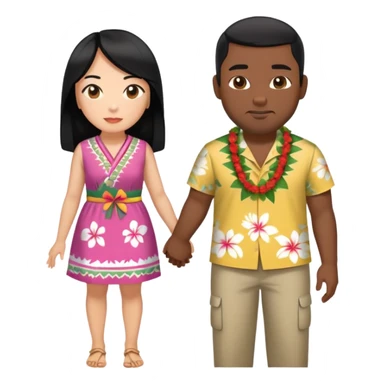 asian woman long hair with black man short hair cut holding hands with hawaiian cloths  sticker