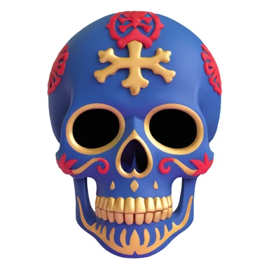 skull decorated in New Orleans Pelicans basketball team colors - navy blue, gold, and red sticker
