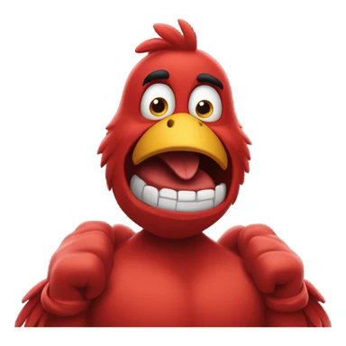 Red bird with big muscular arms with hands sticker