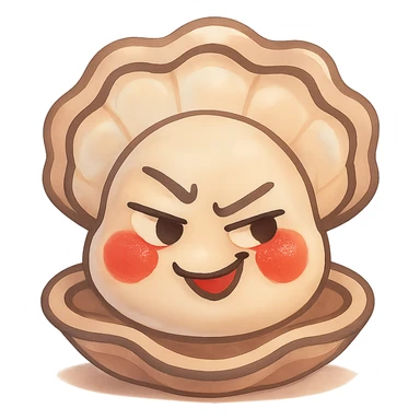 Enhance the cute oyster by adding soft shadows and pastel highlights, accentuating the cream and greige texture, giving the shell a pearly effect, making the cheeks redder, more luminous and natural, while keeping the mischievous expression and transparent background. sticker