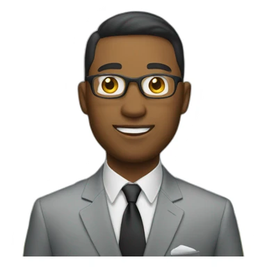 man in suit in front of house sticker