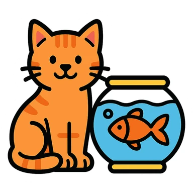 A red-haired cat and a goldfish aquarium sticker