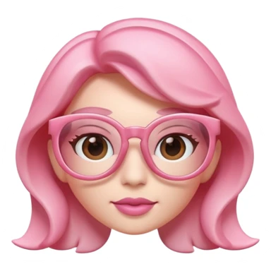 A 3D cartoon rose-pink spectacle with glossy curved frames and soft reflections, feminine Memoji-style rendering., negaive  characters sticker