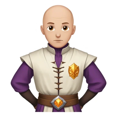 man body worn by a DnD themed fantasy character. clothes only above the waist. The body full waist. The character's haven't arms. character is bald hair brown eyes white man. sticker